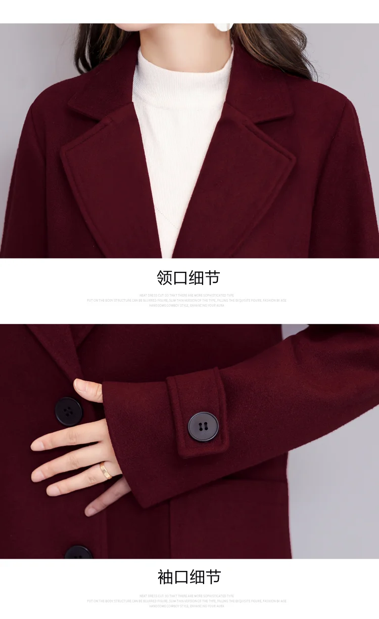Veste Col Unique Manteau Féminin bourgogne Pourpre Office Poitrine down Turn Laine En Long Bleu Mélange Lady Manteaux marine Mode Et Hiver wqRW70aZq