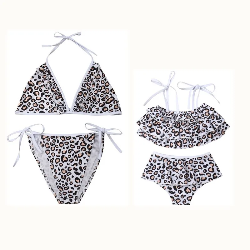 

Family Matching Swimsuit 2019 Summer Women Kids Girl Leopard Printed Swimwear Mother Daughter Bikini Set Two Pieces Bathing Suit