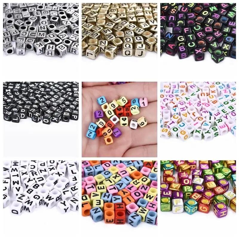 

100pcs 6x6mm Acrylic Letter Beads Mixed Square Beads Charms for Jewelry Making Findings DIY Bracelet Necklace Beads Accessories