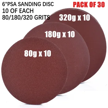 

30pcs 6 150mm Sander Sanding Discs Pads 80 180 320 Grits Hook & Loop Sandpaper