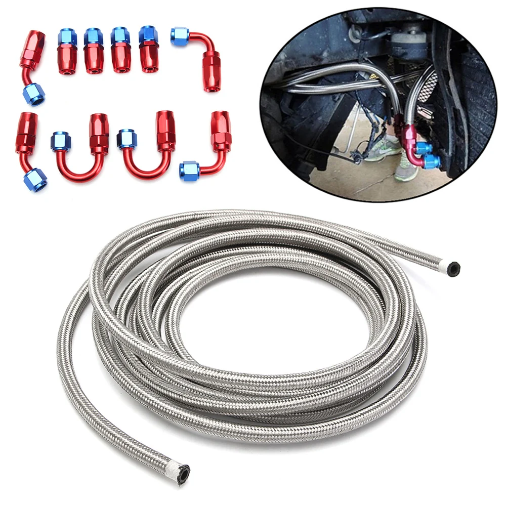 

6 Meters Silver AN6-6AN Stainless Steel Braided Hose + Swivel Fitting Kit Accessories