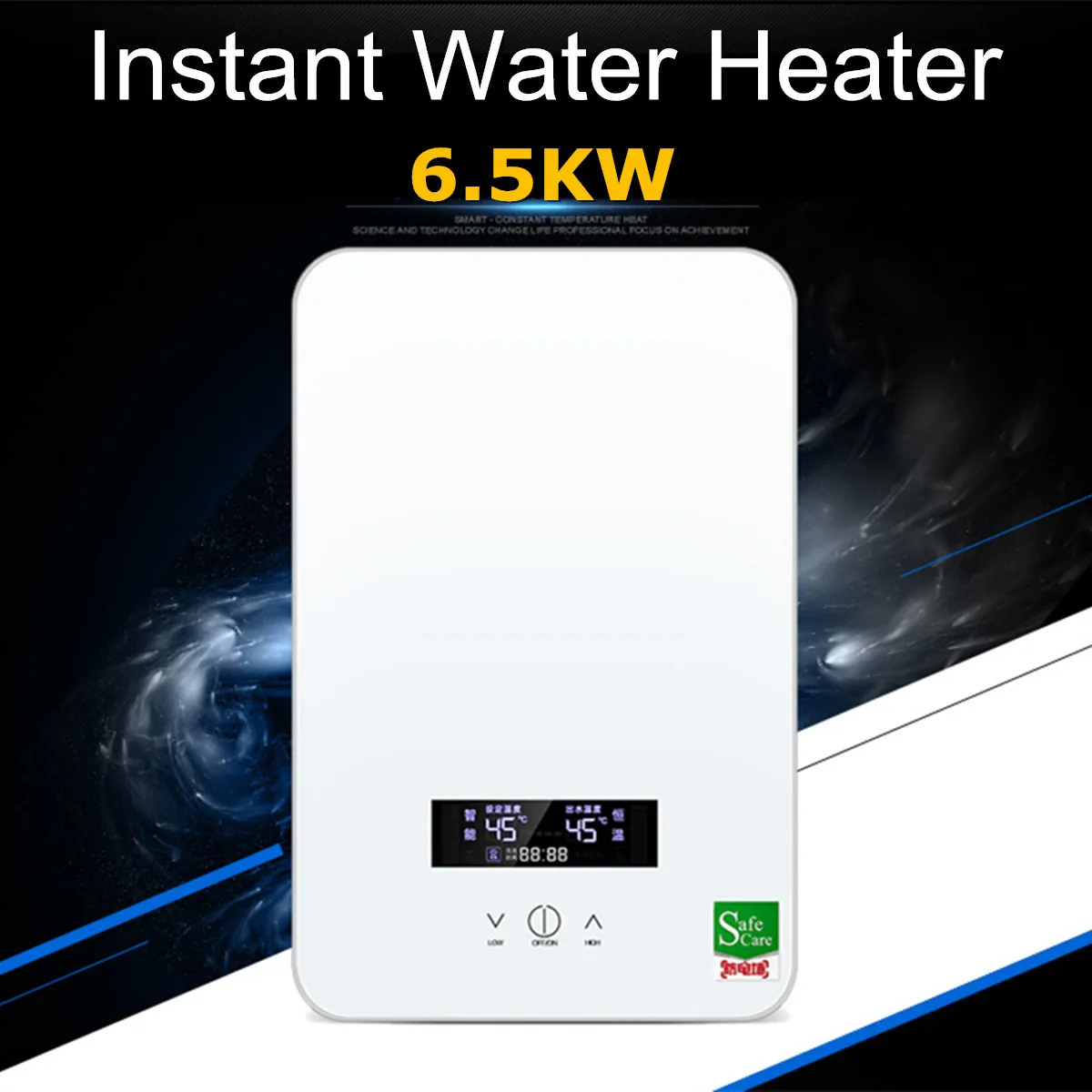 

6500W 220V Electric Tankless Instant Water Heater Temperature Bathroom Self-checking Automatically Safety White Thermostat LCD