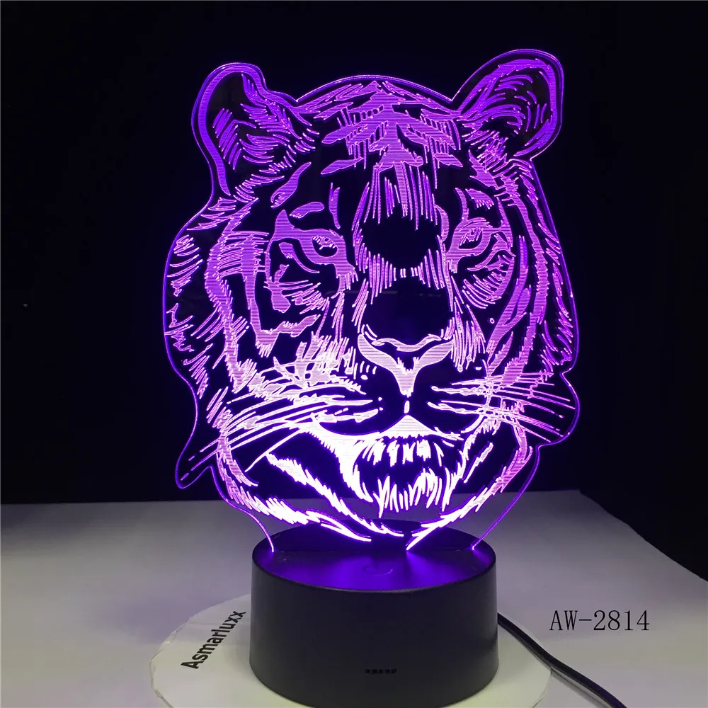 Childlike Новый тигр голова мультфильм 3D LED RGB ночник 7 цветов Изменение USB настольная
