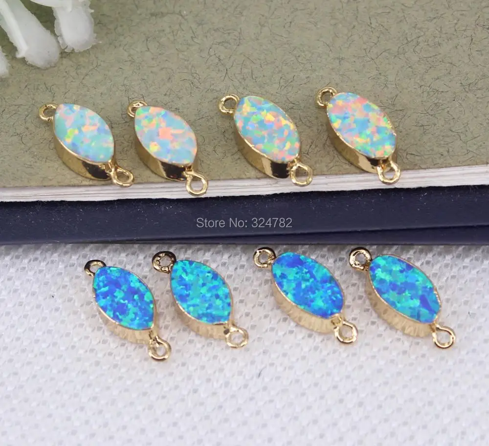 5pcs Small Size Gold Metal Blue White Opal Oval Shape Connectors beads Opals Bead For Making Jewelry | Украшения и аксессуары