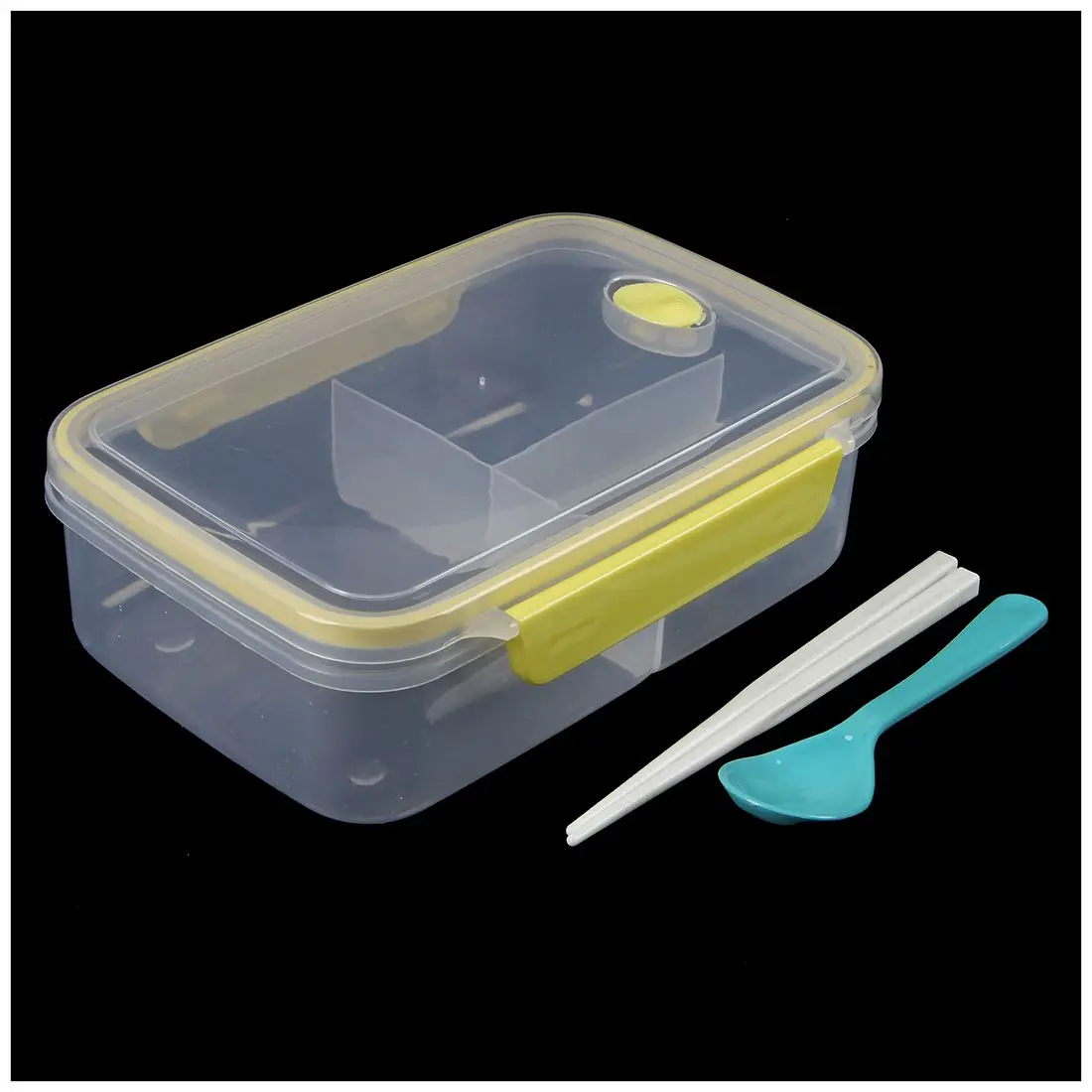 

Hot sale-Transparent Three Compartments Lunch Bento Food Box Snack Container Storage lunchbox Yellow