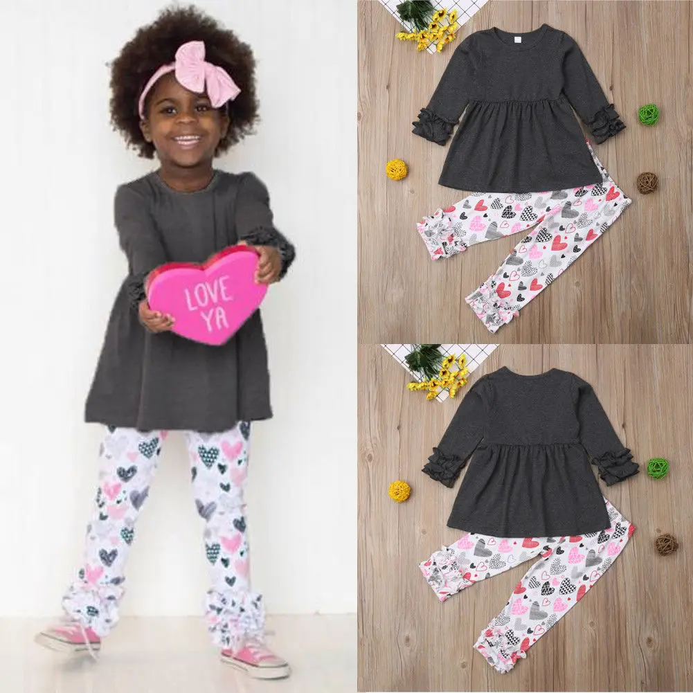 Toddler Kids Girl Clothes Set Fashion Long Sleeve Solid T shirt Top