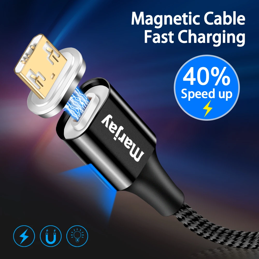 Магнитный кабель MArjay 2 м с Micro Usb типа C Сверхбыстрая Зарядка для телефона QC3.0