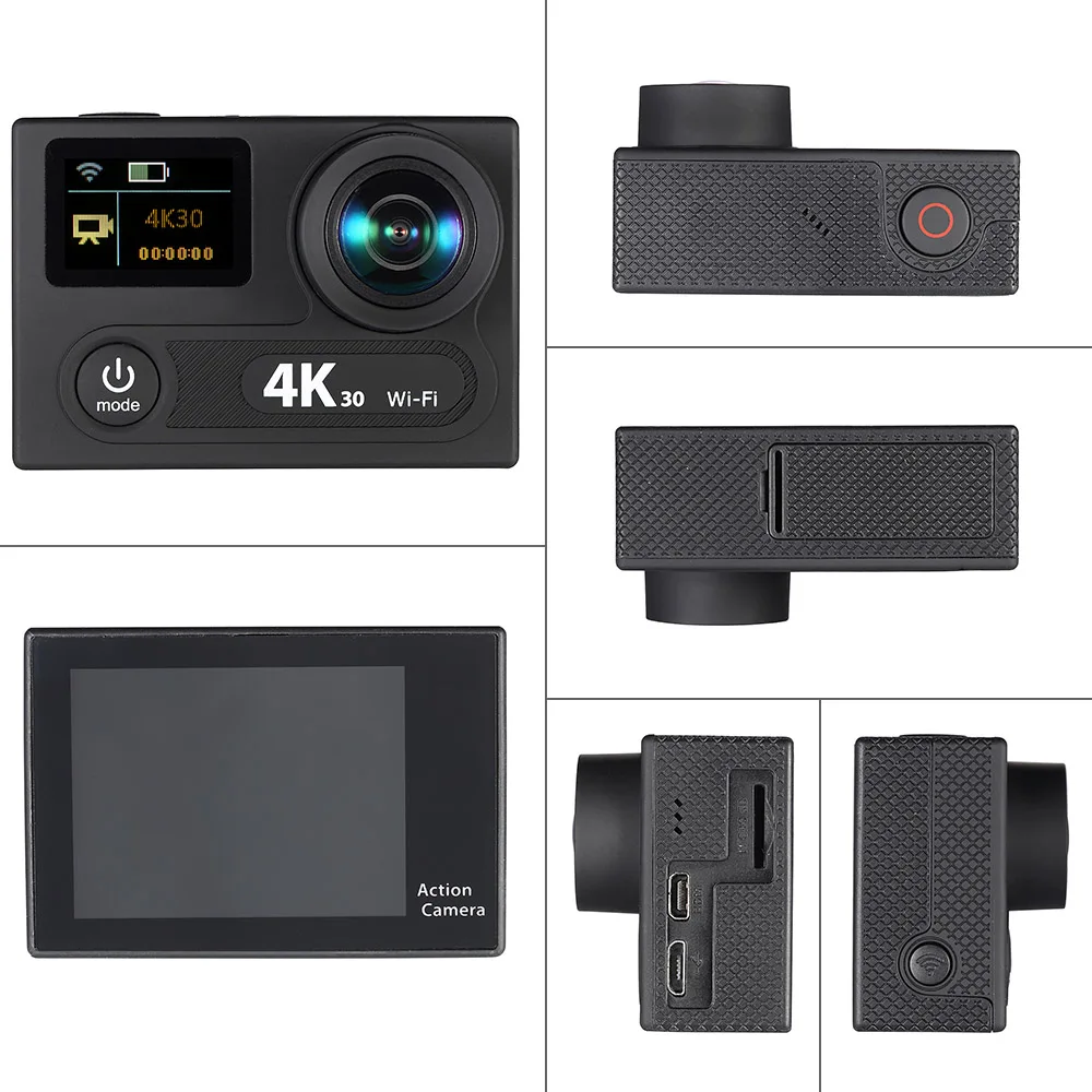 170 ° широкоугольная водонепроницаемая камера 30M Wifi Спортивная экшн-камера " двойной ЖК-экран 360 Play 4K 30fps 1080P 60fps 12MP Ultra HD