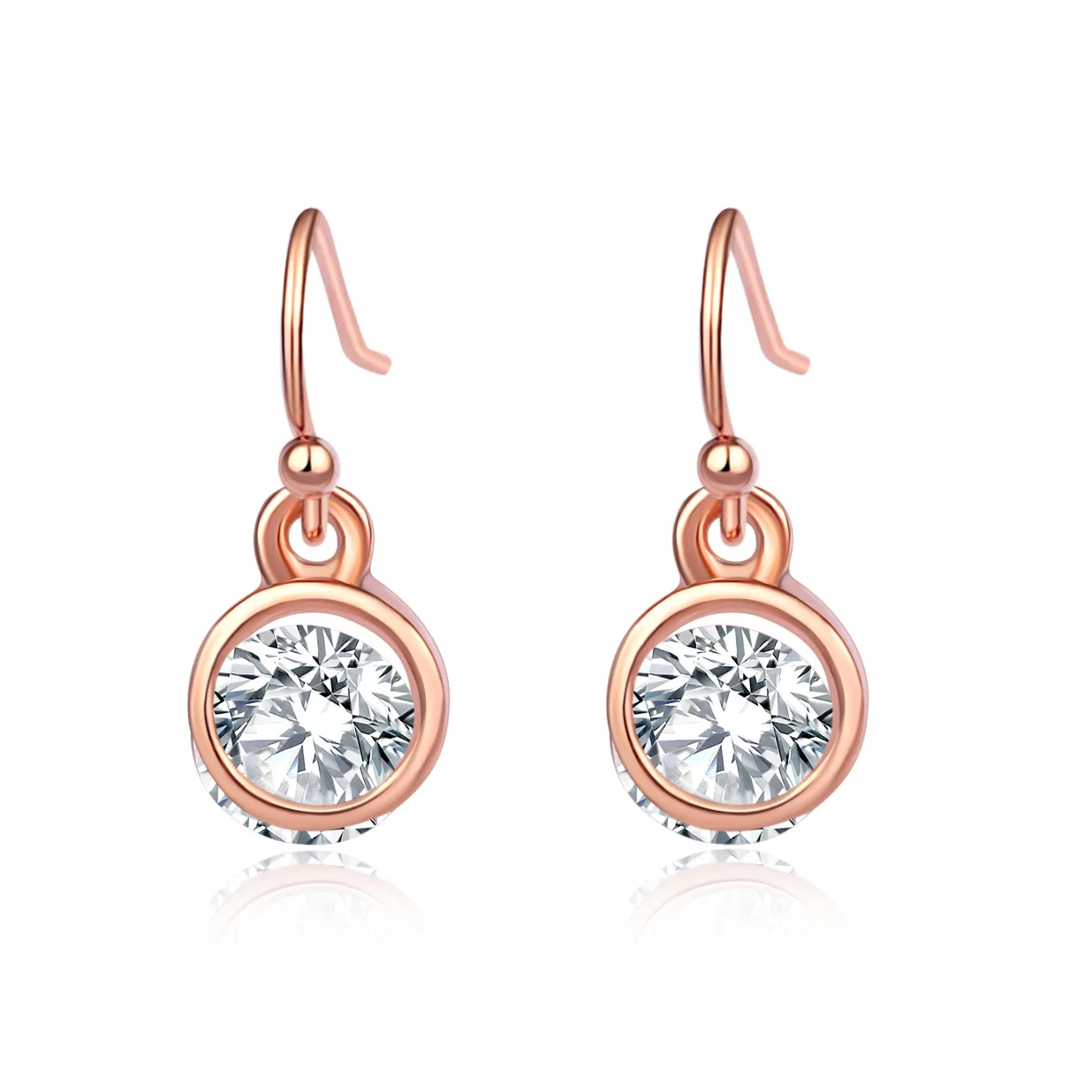 

New Crystal Zircon Round Earrings Women's Wild Simple Earrings Vintage Rose Gold Earrings