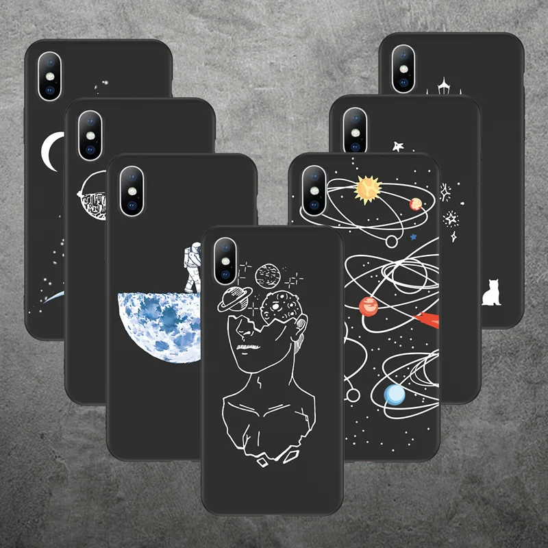 

Lovebay Silicone Cover Case For iPhone 6 6s 7 8 Plus X XR XS Max 5s SE Soft Phone Case Moon Stars Planet Back Coque For iPhone X