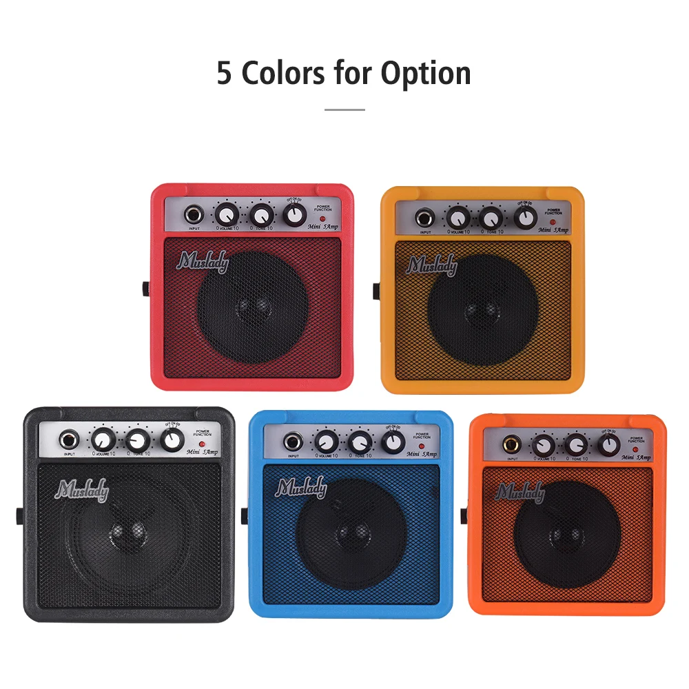 Muslady 5W Mini Altavoz Amplificador de Guitarra con Entradas de 3,5 mm y 6,35 mm Salida de 1//4 pulg Compatible con Aajuste de Tono de Volumen Overdrive