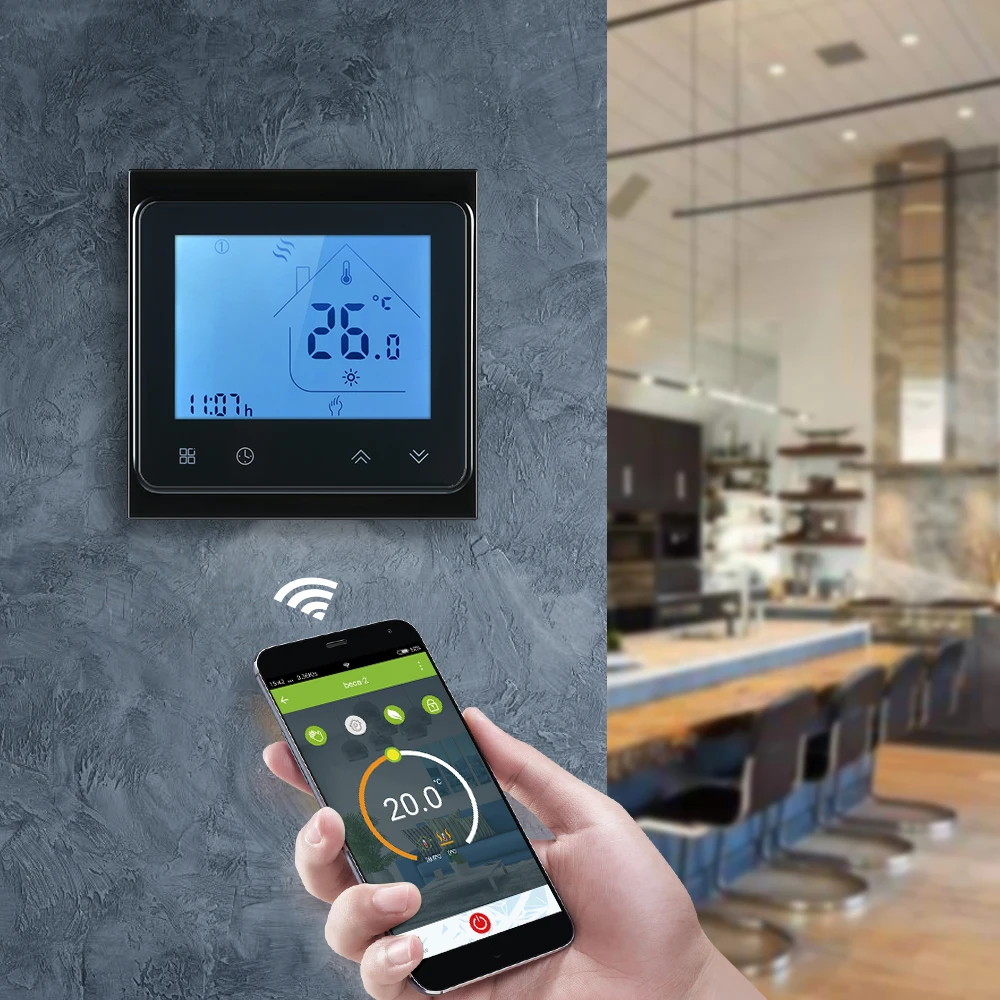 

WiFi Smart Thermostat Temperature Controller LCD Touch Screen Room Temperature Controller Thermostat White Backlight