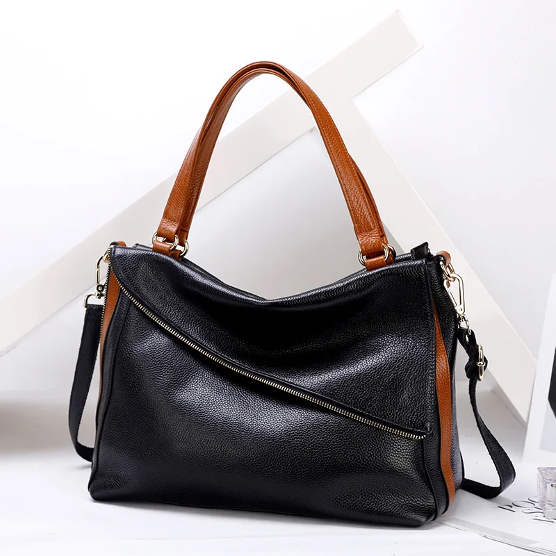 

Genuine Leather Woman Bag 2019 Hit Color Woman Hand Take Bag Cowhide Diagonal Single Shoulder Bag Woman Handbag