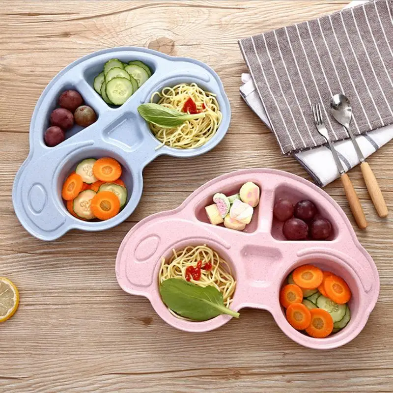 

Kid's Green Plate Cutlery Baby Bowl Cutlery Cute Cartoon Car Styling Plate Home Partition Plate High Quality Children Tableware