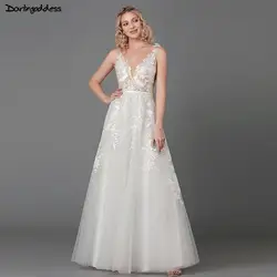 Элегантный Boho пляж свадебное платье 2019 Sexy Глубокий V-neek Свадебные платья без спинки для женщин плюс размеры кружево дешевые строгое