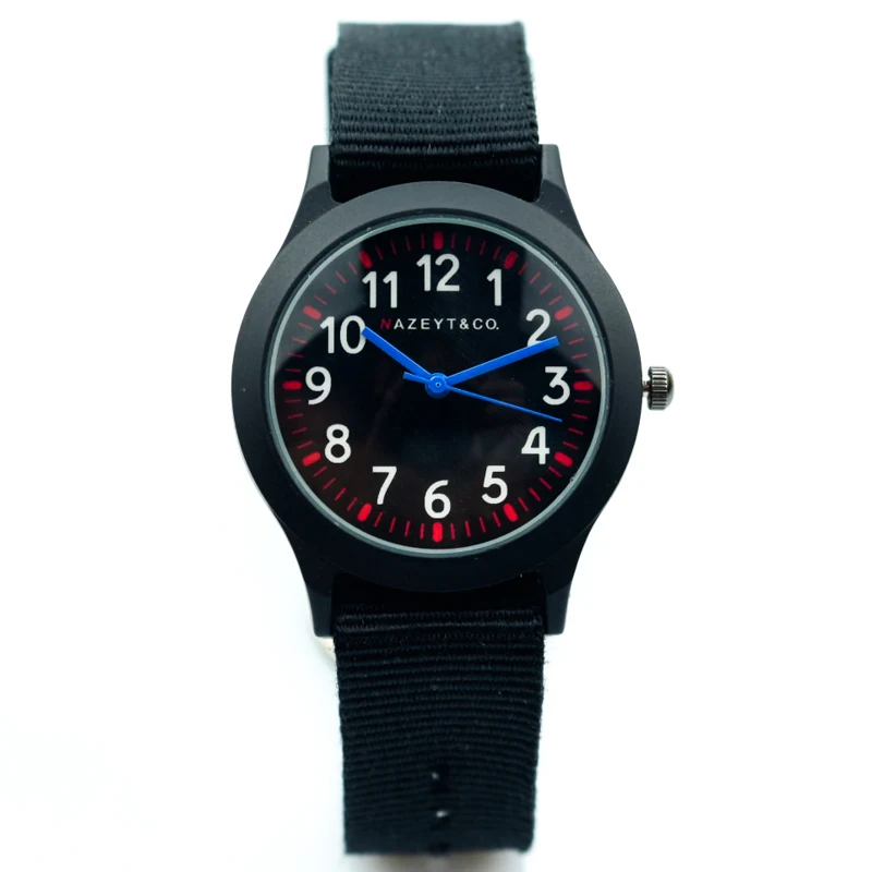 

promotion midlle and little student black nylon strap quartz watch boys and girls color hands gift watch child sports army clock