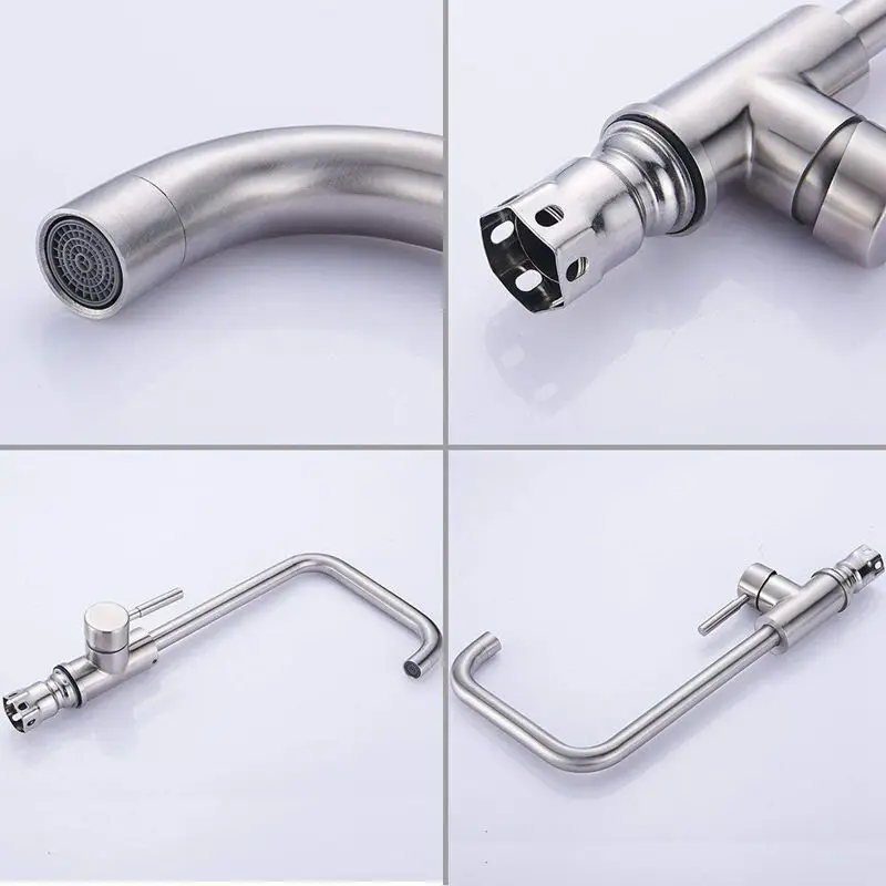 Kitchen Sink Mixer Taps Single Lever Handle Swivel Spout Tap Faucet Brushed