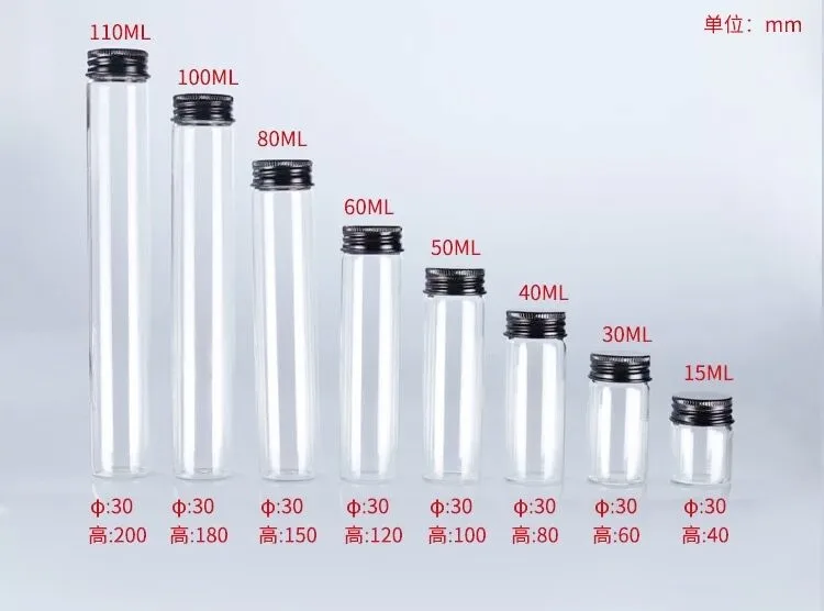 

24pcs/lot 15/30/40/50/60/80/100/110ml Clear Bottles Glass Vials With Black Screw Cap Wedding Holiday Decoration Christmas Gifts
