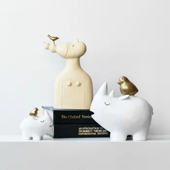 

Rhinoceros Statue Decoration Crafts Girl Ornaments Home Accessories Resin Crafts