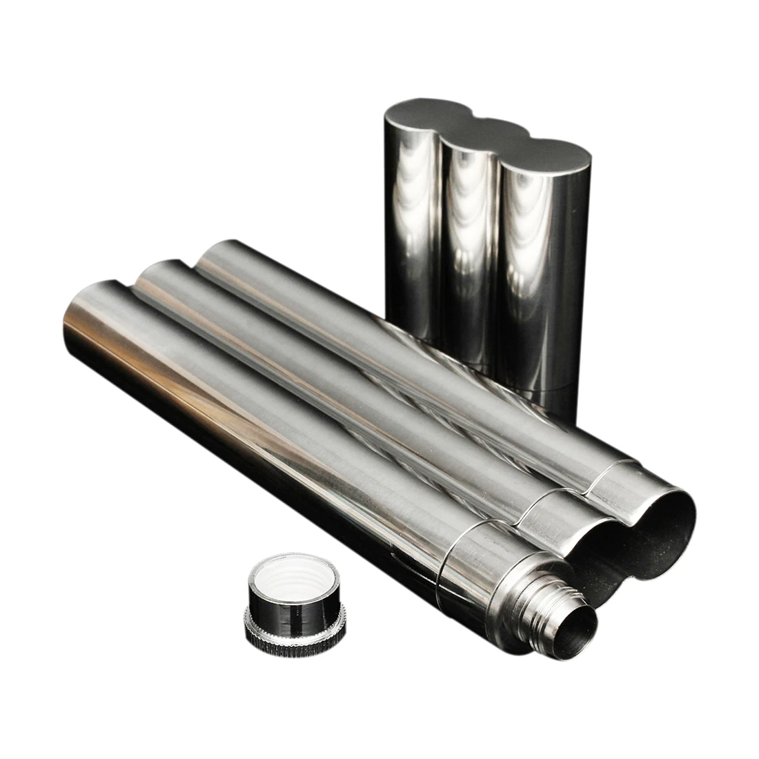  2in1 Silver Stainless Steel 2 Cigar + Liquid Wine Flask Tubes Case Holder Stand-Hot