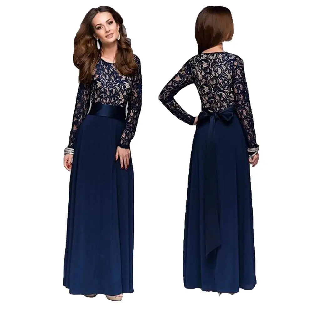 Goede Moslim Vrouwen Arabische Kant Patchwork Lange Jurk A lijn Maxi Gewaden Islam Party Cocktail Gown Abaya Dubai Jurken Midden oosten Vestidos
