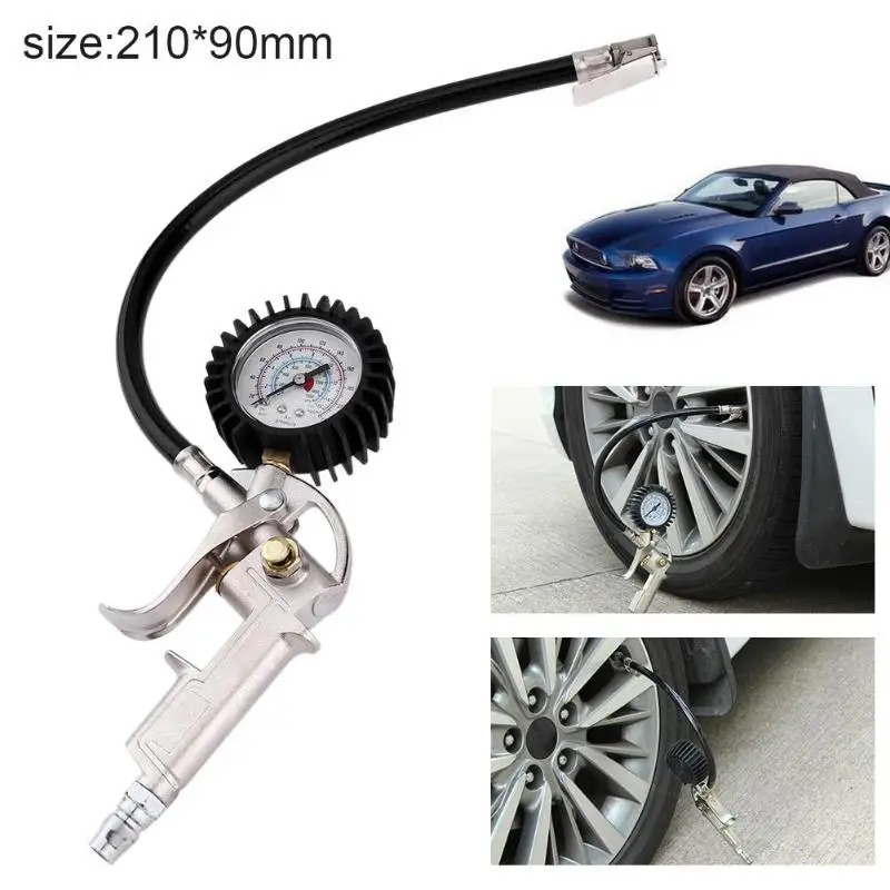 

Multi-function Lock On Chuck Flexible Hose Tire Inflator with Air Pressure Gauge Pistol With High Precision Pressure Sensor