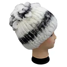 Женские модные вязаные меховые шапки в полоску, Шапка-бини, 50-60 см/25-24 дюйма, зимняя теплая, как на картинке, Повседневная шапка