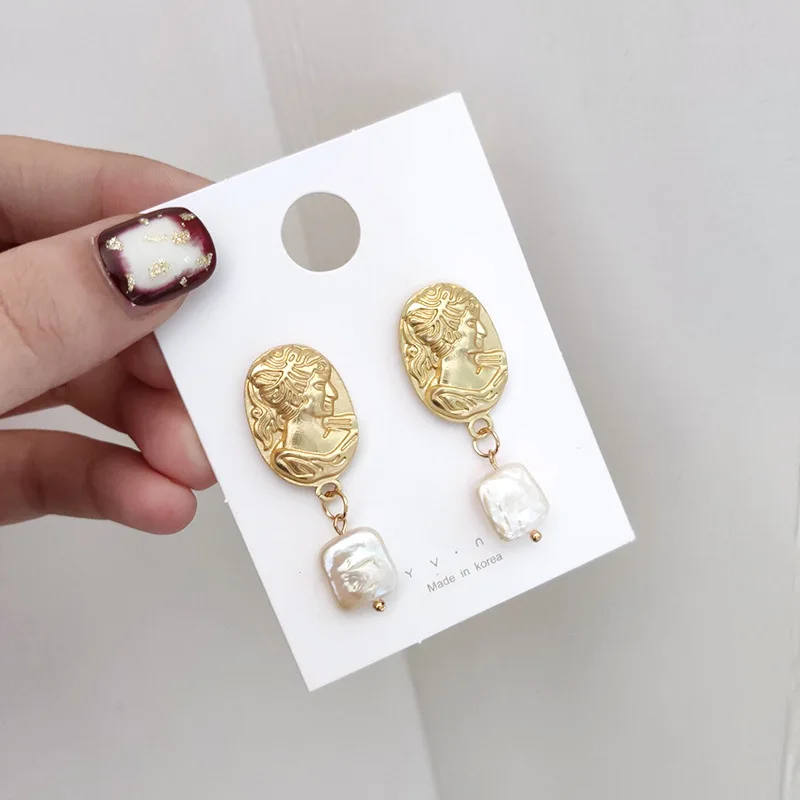 

MESTILO 2019 Women Statement Jewelry Gold Color Cameo Drop Earrings For Women Girls Party Statement Jewelry Accessories Gifts