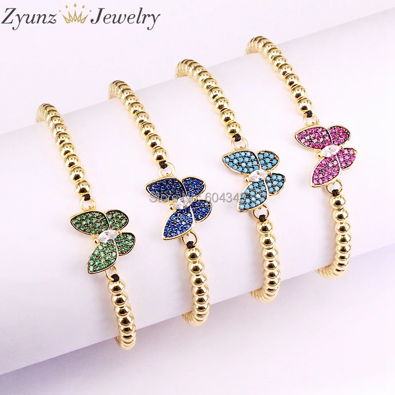 5 шт. ZYZ337-9348 Модные женские браслеты микро Pave CZ насекомое бабочка Плетеный Браслет-макраме Шарм браслет, украшение, подарок