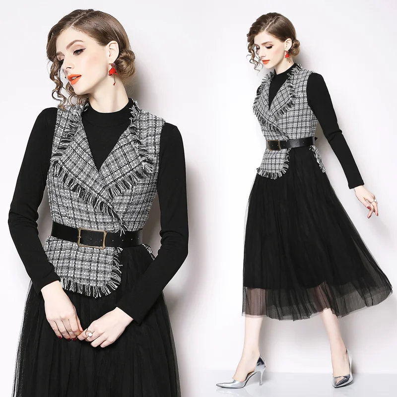 

2018 New Dress Women Elegant Black plaid Sexy mesh patchwork Bodycon Club Dress Party Dresses