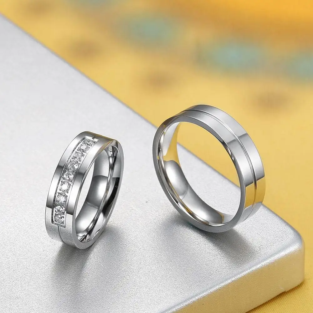 New Wedding Band Engagement Rings for Couples Women Men 316L Stainless Steel High Quality Lovers Jewelry Valentine's Gift