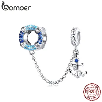 

BAMOER 925 Sterling Silver Sea Blue Pendant Chain Fit Charm Bracelets Crystal DIY Women Jewelry Making Finding SCC1149