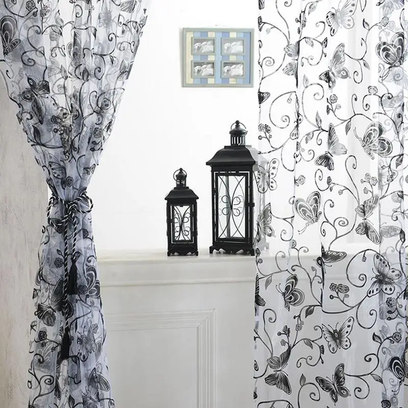 

2019 Modern Tulle Curtains For Living Room Kitchen Butterfly Printed Curtains For Bedroom Voile Curtains For Window Tulle Door