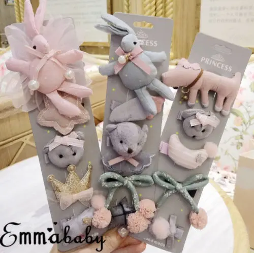 

2019 5Pcs Cartoon Animal Hairpin Baby Girl Hair Clip Bow Flower Mini Barrettes Kids Infant Cute Hair Clip Set