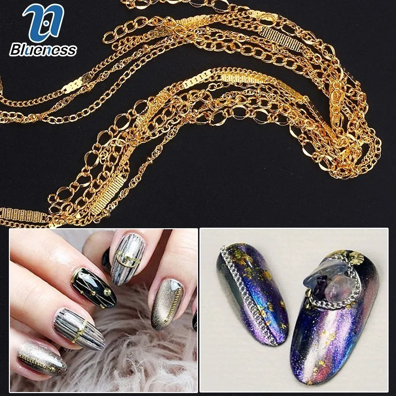 Blueness 6Pcs/Pack Mixed Chain Gold Silver Nail Chain DIY Nail Art