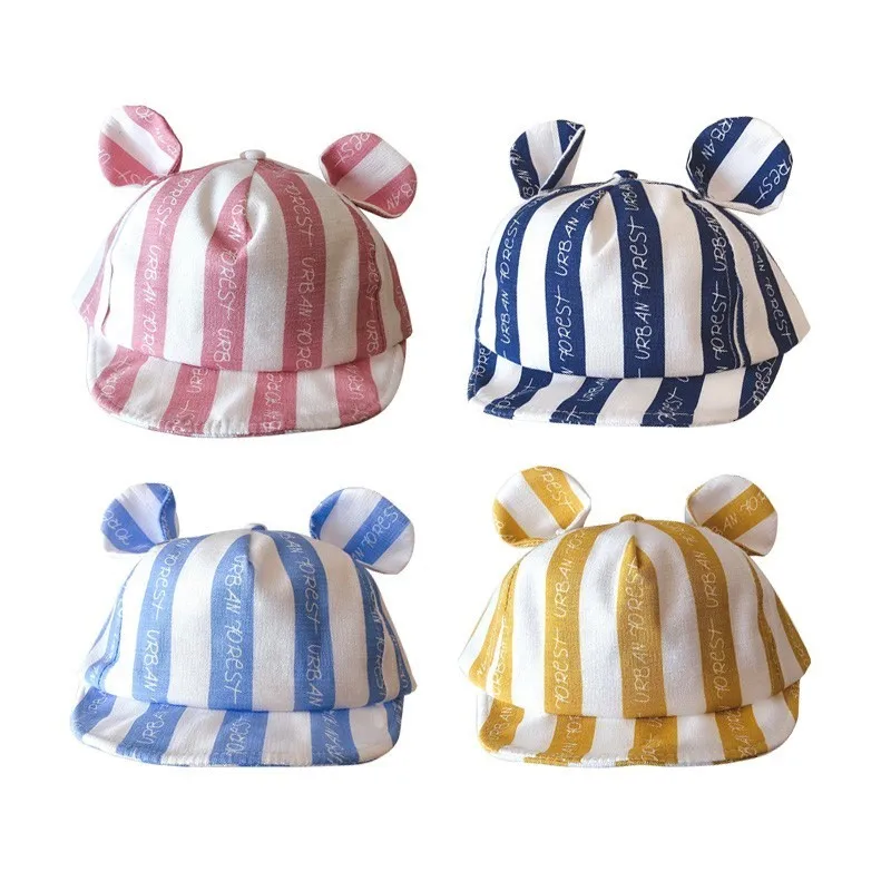 

Cartoon Baby Hat for Girl Summer Striped Kids Caps for Boys Adjustable Soft Children Hats Baby Baseball Cap with Ears