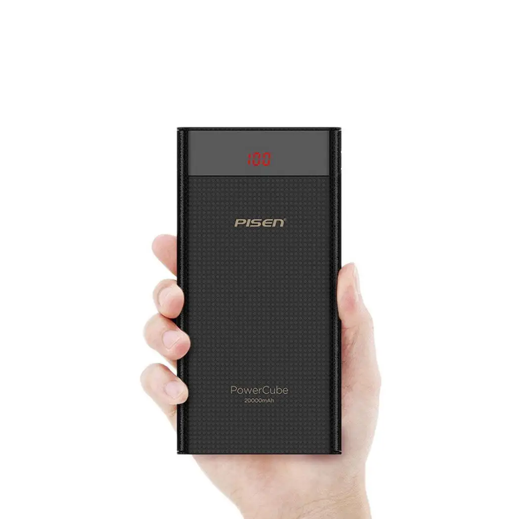 Pisen 20000 мАч Мощность банк Тип-C USB 5 V/1.5A, 5 V/2.1A телефона с двумя USB выходами Батарея быстро Зарядное устройство для Xiaomi Mi iPhone samsung