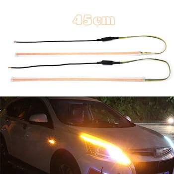 

2x 45cm White Amber Flowing turn signal light DRL LED Driving Daytime Running Light 12V fog lamp