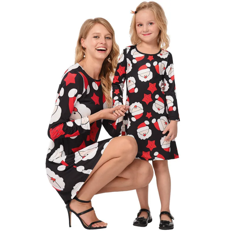 

Christmas Family Look Printed Dress 2018 Mother Daughter Matching Clothes Mommy and Me Outfits Robe Mere Fille Noel Ropa Familia