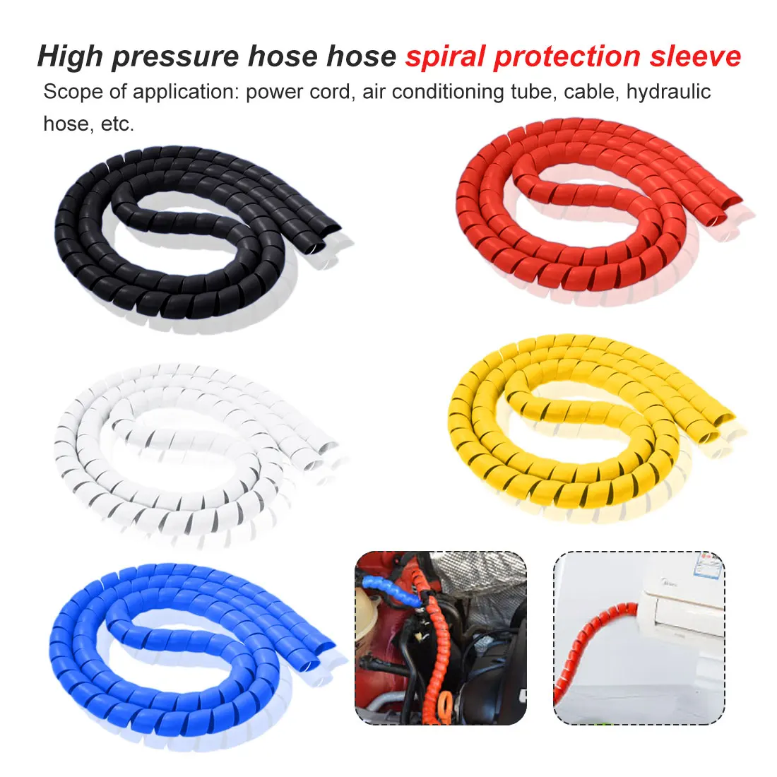 1m 10mm//14mm Spiral Wire Organizer Wrap Tube Flame retardant Cable Casing SleeON