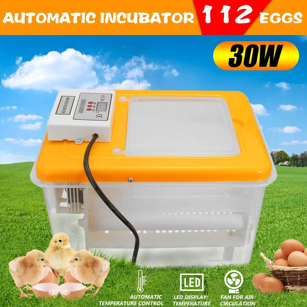 

30W 12 Eggs LED Digital Temperature Control Automatic Turning Incubator For For Chicken Duck Eggs Hatcher 220V