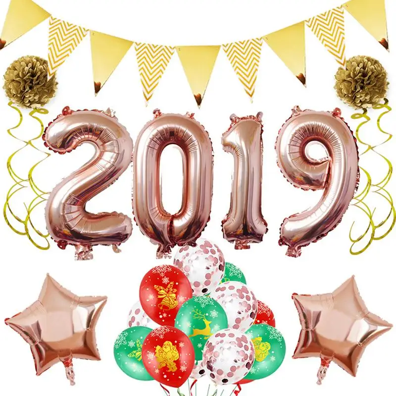 

2019 Happy New Year Aluminum Film Balloon Set Room Layout Shopping Mall Window Party New Year Decoration Balloons