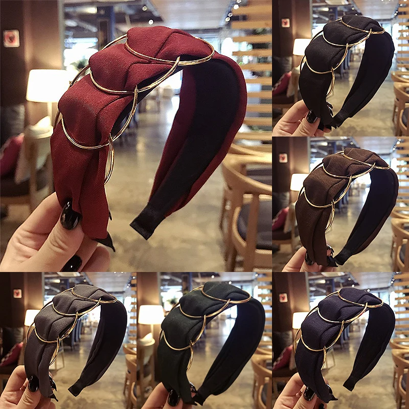 

New Fashion 1PC Korean 6 Colors Comfortable Soft Headband For Girls Headdress Golden Ring Wide Head Hoop Hair Accessories