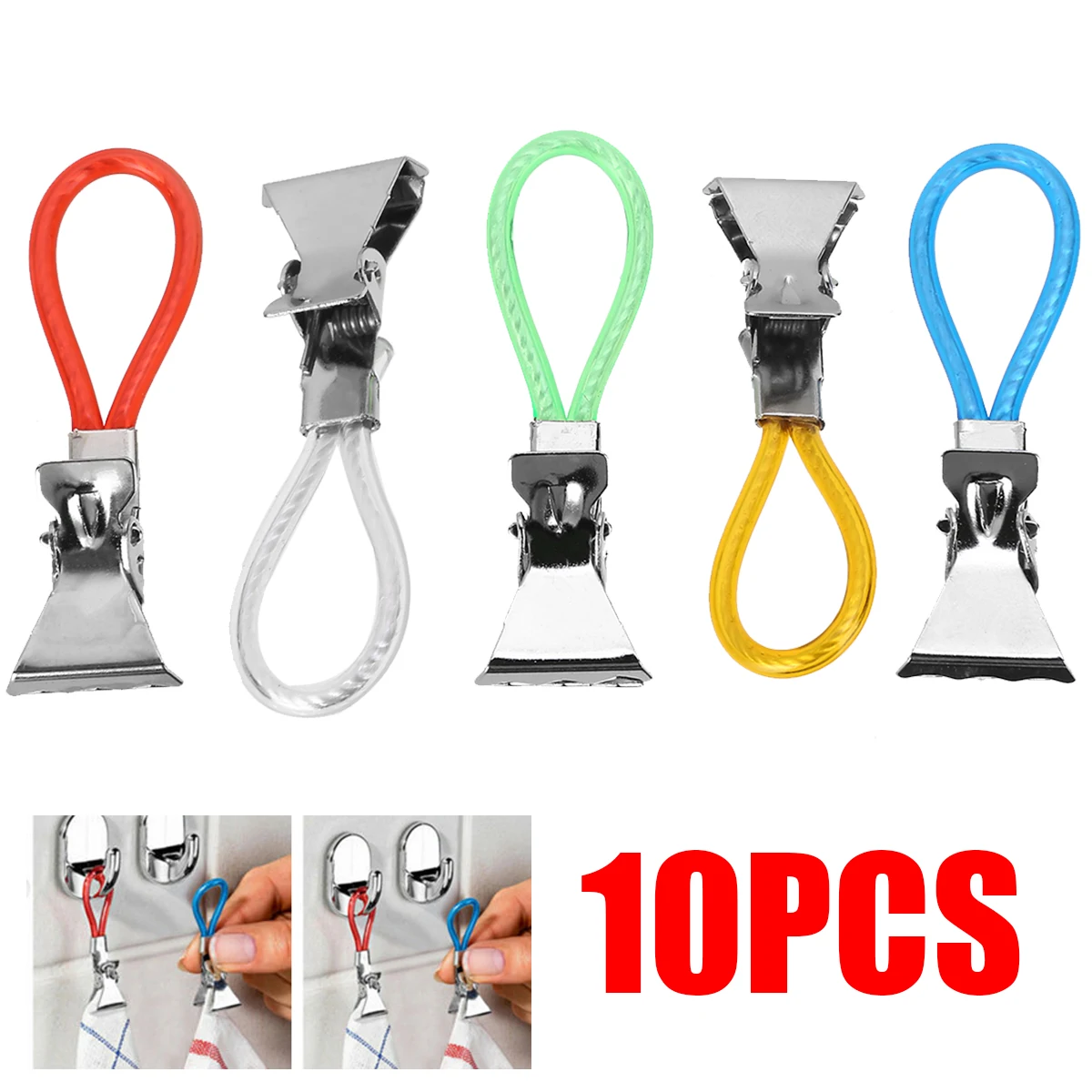 

10Pcs New Strong Towel Clips Multifunctional Bath towel clip Useful Kitchen Tea Towels Metal Clip Hooks For Towel Hanging Used