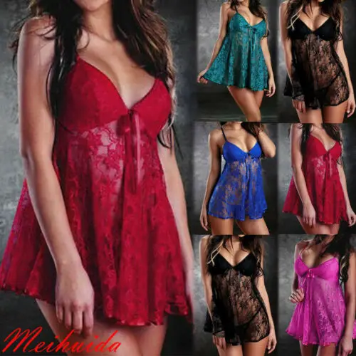 

Women Lady Sexy Lace Sleepwear Satin Nightwear Lingerie Pajamas Suit Babydolls
