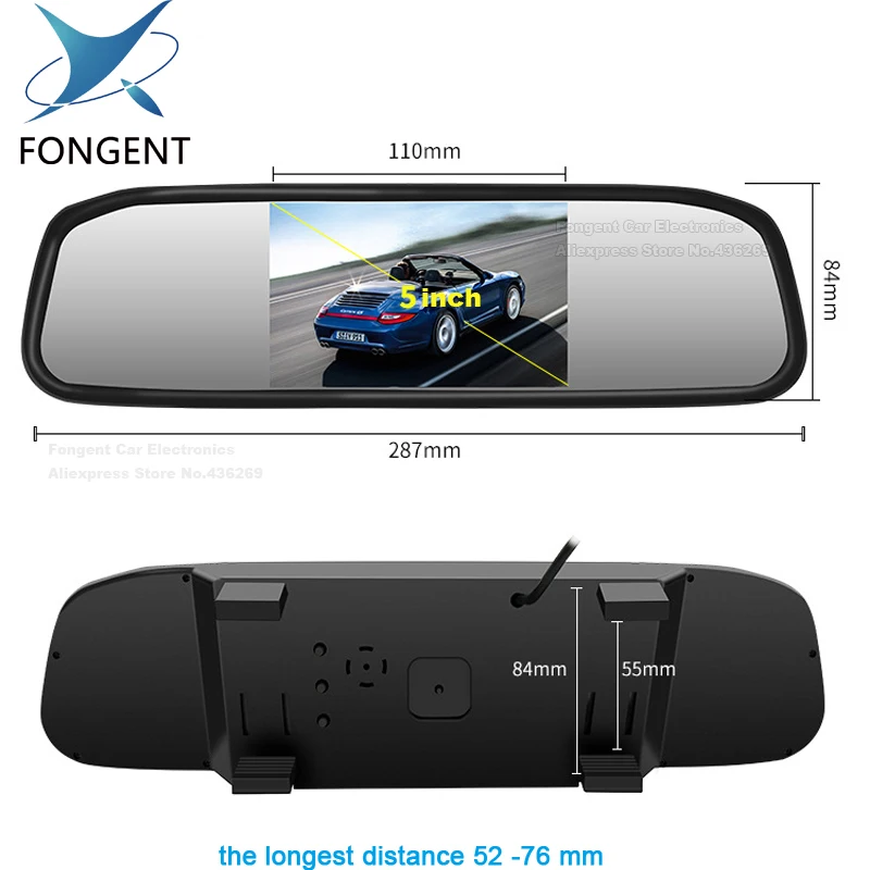 

Reversing parking monitor 5 inch TFT LCD Color Screen Display Car Reverse Rear view mirror monitor Back off up camera optional