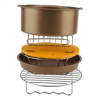 

Air Fryer Accessories 8 Inch For 9 Pieces Air Fryer Cake Barrel Pizza Pan Silicone Mat Bread Shelf Food Clip Metal Rack Holder