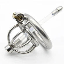 Small Stainless Steel Male Chastity Device,Cock Cage With Anti-off Ring Urethral Catheter Penis Rings Sex Toys For Men stainless steel male chastity device breathable with a catheter cock cage penis lock sex toys for men