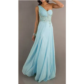 

2019 Summer Maxi Dress One Shoulder Handmade Dresses Ball Gown Prom Chiffon Formal Elegant Women Dress