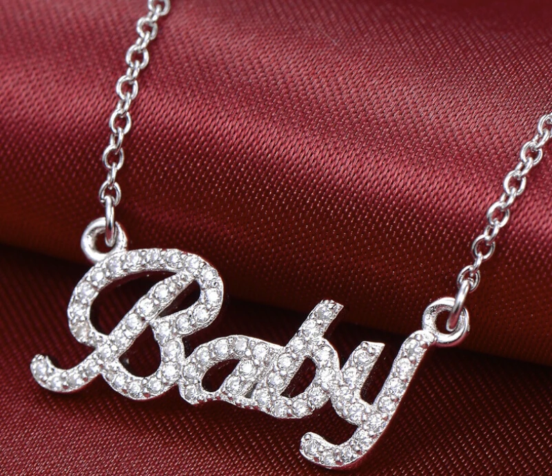 Brand new 925 sterling silver necklace script baby letter pendant necklace